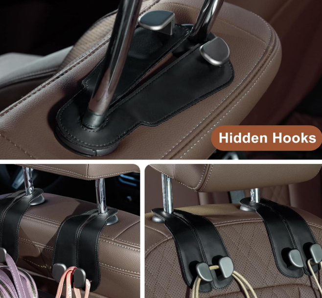 Car Seat Hook, Leather And Aluminum-Magnesium Alloy Dual-Head Hook - Image 2