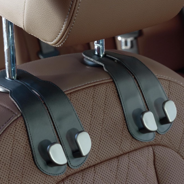 Car Seat Hook, Leather And Aluminum-Magnesium Alloy Dual-Head Hook