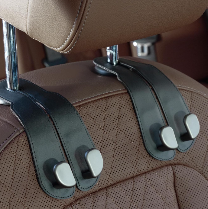 Car Seat Hook, Leather And Aluminum-Magnesium Alloy Dual-Head Hook