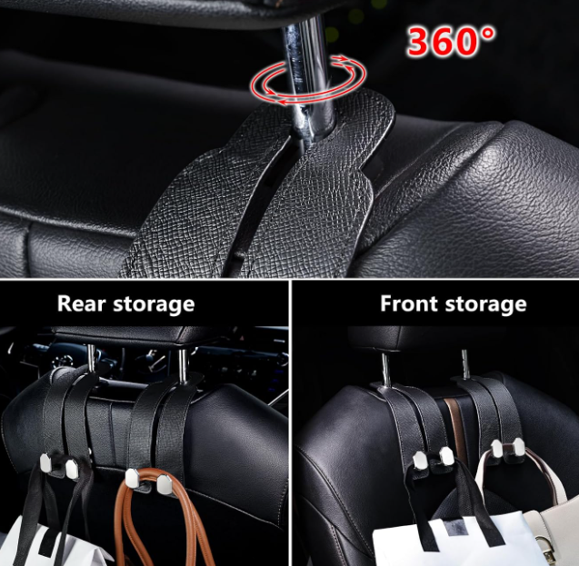 Car Headrest Hook, Genuine Leather And Zinc Alloy Construction - Image 2