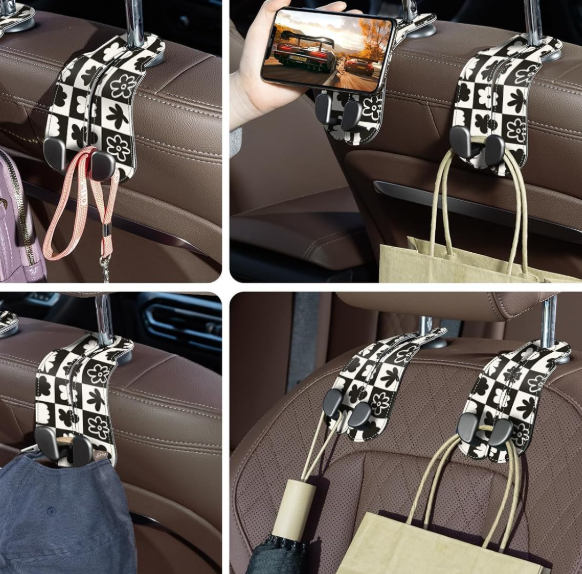 Stitched Leather And Aluminum-Magnesium Alloy Dual-Head Car Seat Hook - Image 2