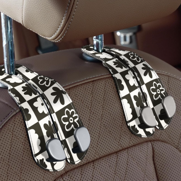 Stitched Leather And Aluminum-Magnesium Alloy Dual-Head Car Seat Hook