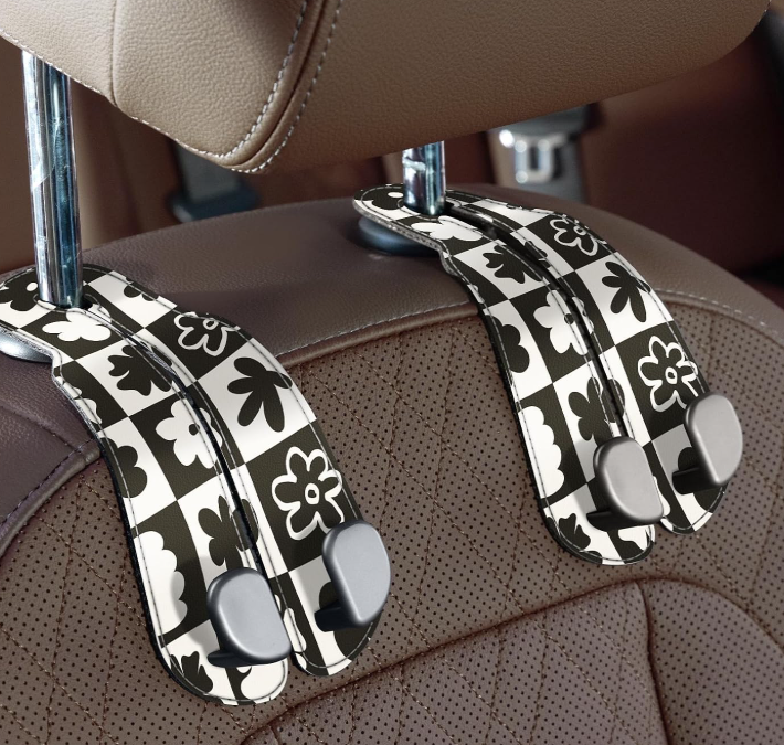 Stitched Leather And Aluminum-Magnesium Alloy Dual-Head Car Seat Hook