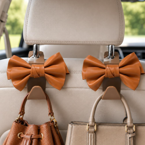 Headrest-Mounted Car Hook, Brown, 2-Pack Storage Solution