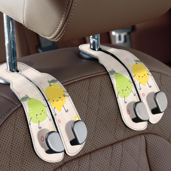 Stitched Leather And Aluminum-Magnesium Alloy Car Seat Hook With Fruit Pattern