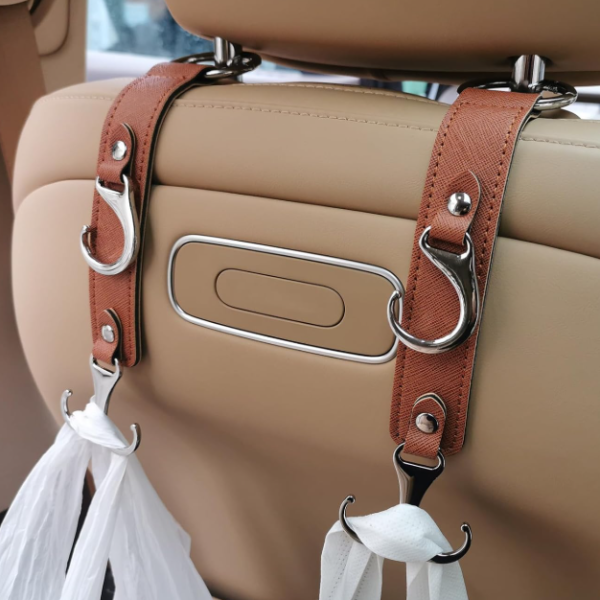 Faux Leather Car Headrest Hook, 2-Pack