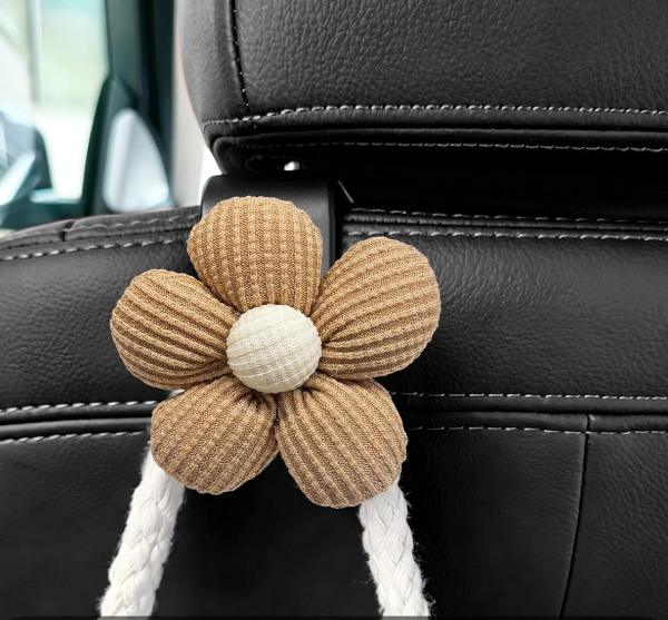 Car Headrest Hook, Cute Floral Design, 4-Pack