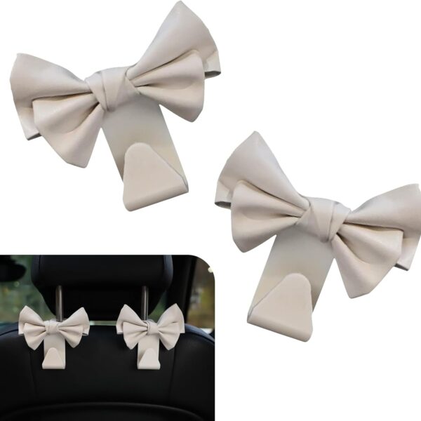 Car Seat Headrest Hooks, Bow-Tie Design, Multifunctional (White)