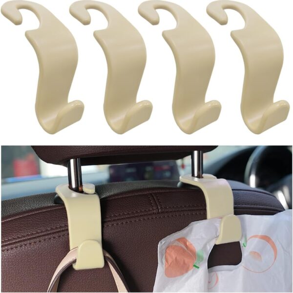 Car Seat Headrest Hooks, Backseat Storage (Beige)
