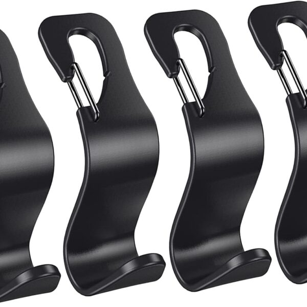 Car Backseat Headrest Hooks, Clip-On Design (4-Pack)