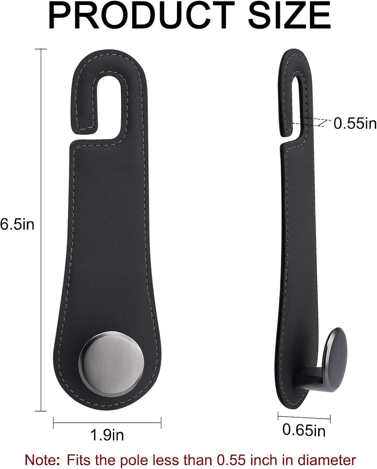 Car Headrest Hooks, Leather and Alloy, Seat Storage (Black) - Image 2