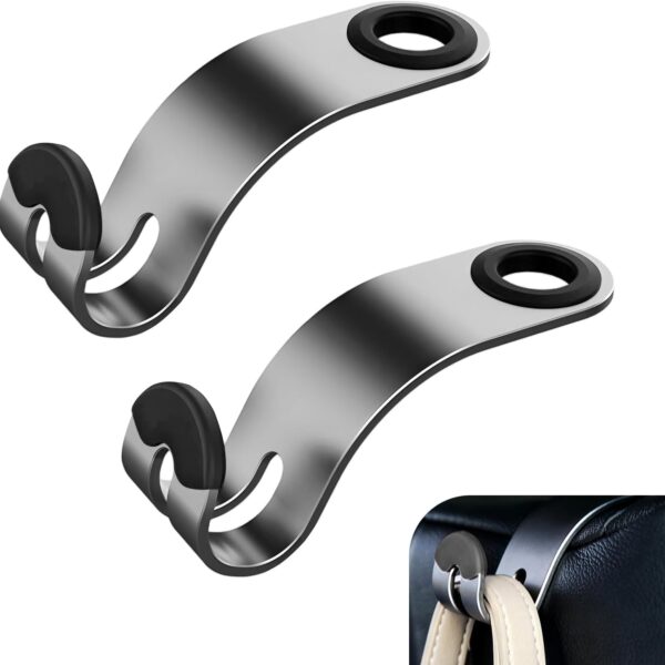 Car Seat Headrest Hooks, Alloy-Reinforced, Concealed Design