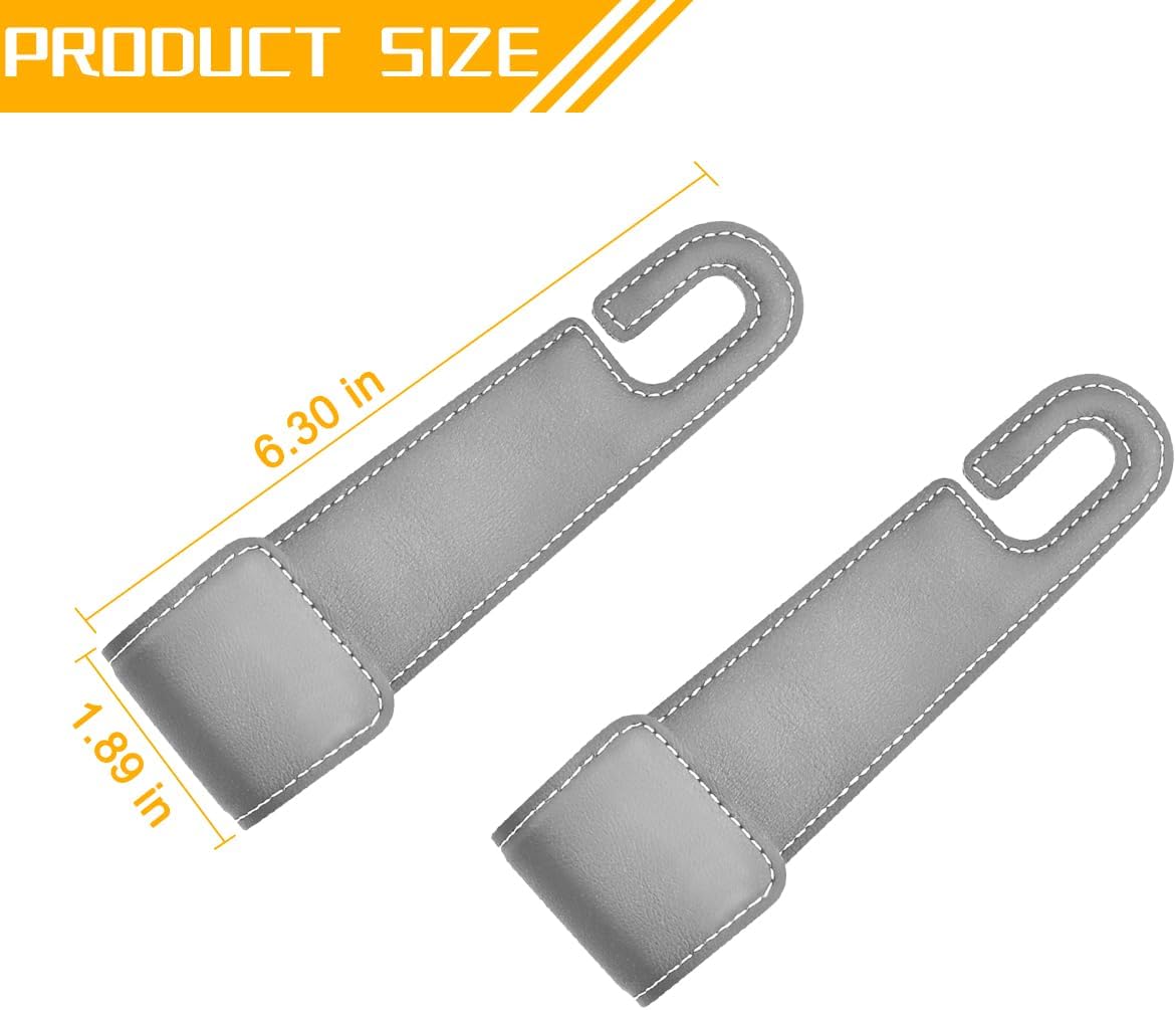 Car Seat Headrest Hooks, Leather-Covered, Backseat Storage (Gray) - Image 2