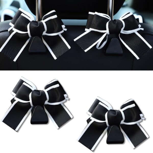 Car Headrest Hooks, Bow-Tie Design (Black & White)
