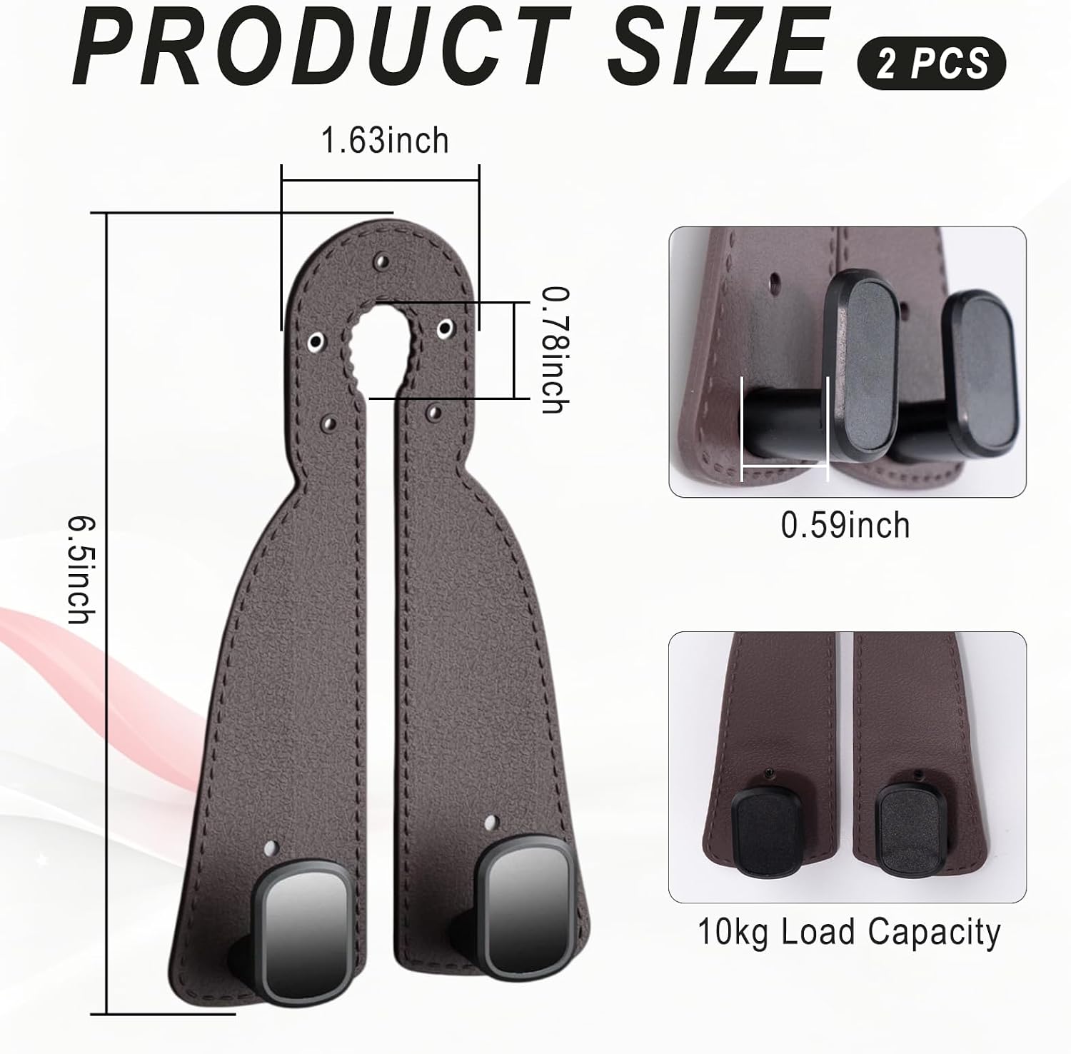 Car Headrest Hooks, Dual-Metal with Leather Covering (Anti-Slip/Anti-Drop) - Image 2