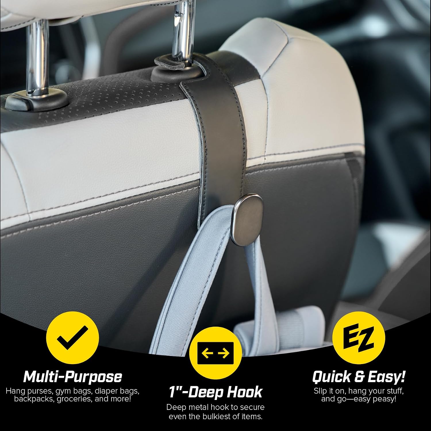 Car Headrest Hooks, Leather-Covered, Seat Storage (2-Pack) - Image 2