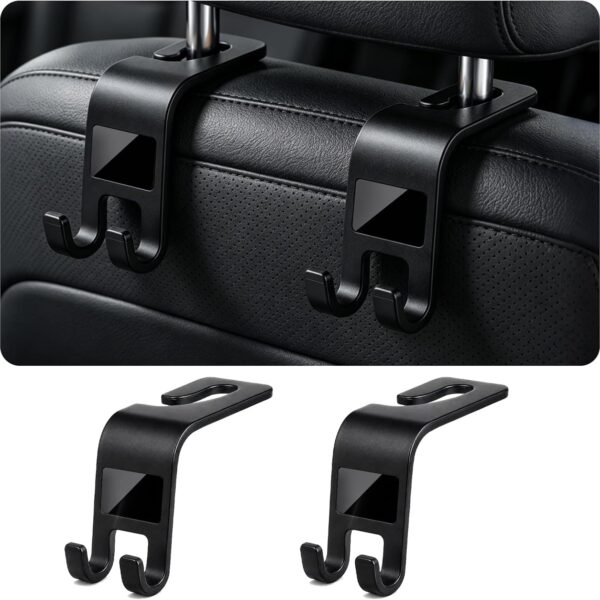 Car Seat Headrest Hooks, High-Load Capacity, Backseat Storage (Black)