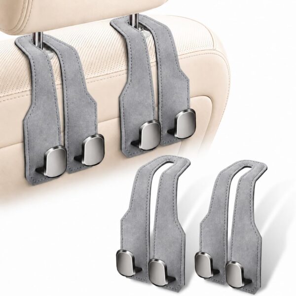 Car Headrest Hooks, Dual-Metal, Stylish Gray (2-Pack)