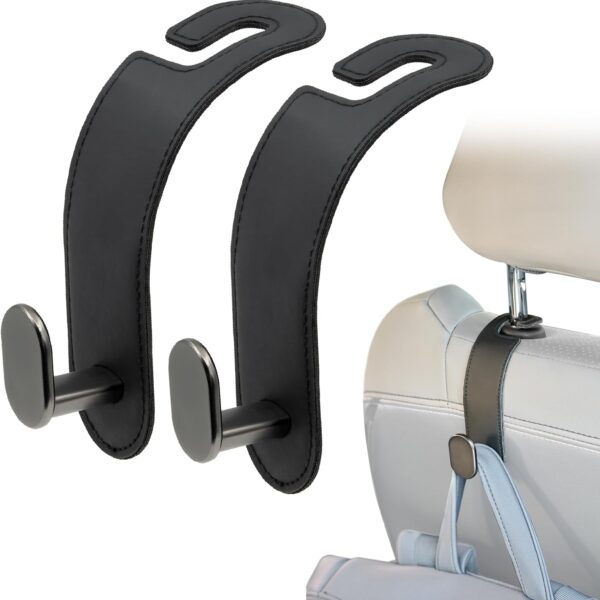 Car Headrest Hooks, Leather-Covered, Seat Storage (2-Pack)
