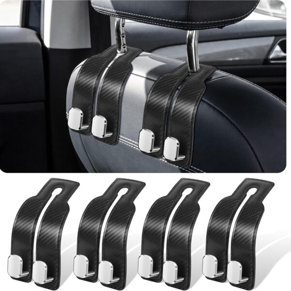 Car Hooks, Leather-Covered Headrest Hooks (4-Pack)