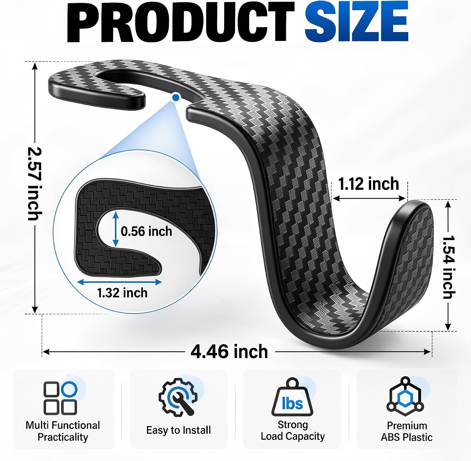 Car Headrest Hooks, Carbon Fiber Texture (Black) - Image 2