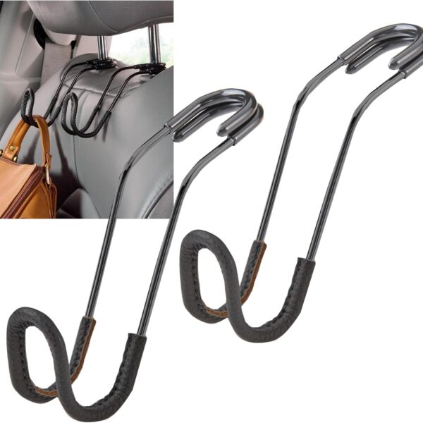 Car Headrest Hooks, Leather-Covered, for Hanging Bags