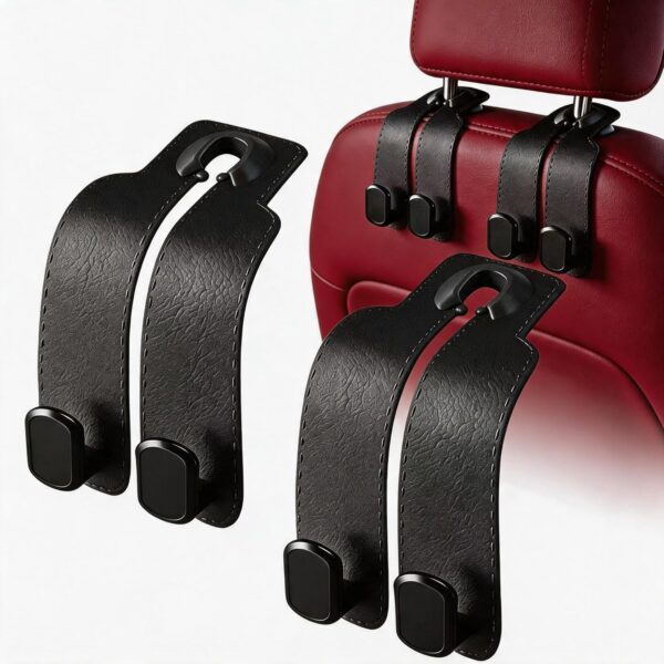 Car Seat Headrest Hooks, High-Load Capacity with Anti-Slip Pad (Black)
