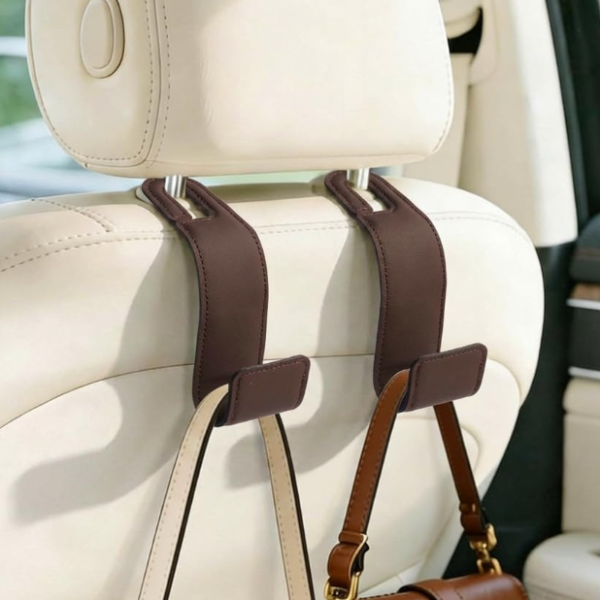 Car Headrest Hook, Wide-Style, Brown, 2-Pack