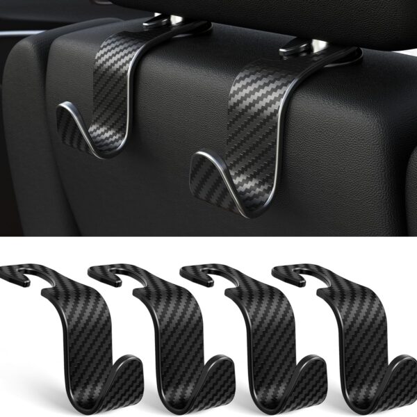 Car Headrest Hooks, High-Load Capacity, Vehicle Storage (4-Pack)